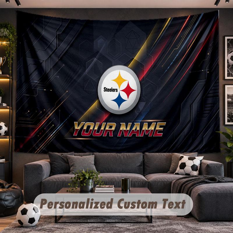 Wall Hanging Tapestry Custom NamePittsburgh Steelers Pattern Personalized Printed Fabric Wall Decor