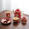 Ceramic England  Polka Dot Cherry  Printing Teaware Set Afternoon Tea Set Service Coffee Set Coffee Tea  Cup Pot Jar