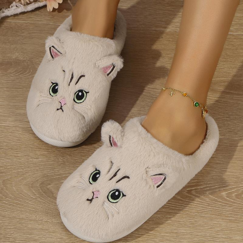 Winter Anti-slip Cute Cat Slippers, Plush Warm Cotton Slippers for Couples