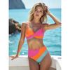 Women 2 Pieces Bikini Set Patchwork V-Neck Sleeveless Tops Thong Bottoms Beach Bathing Suit for Women