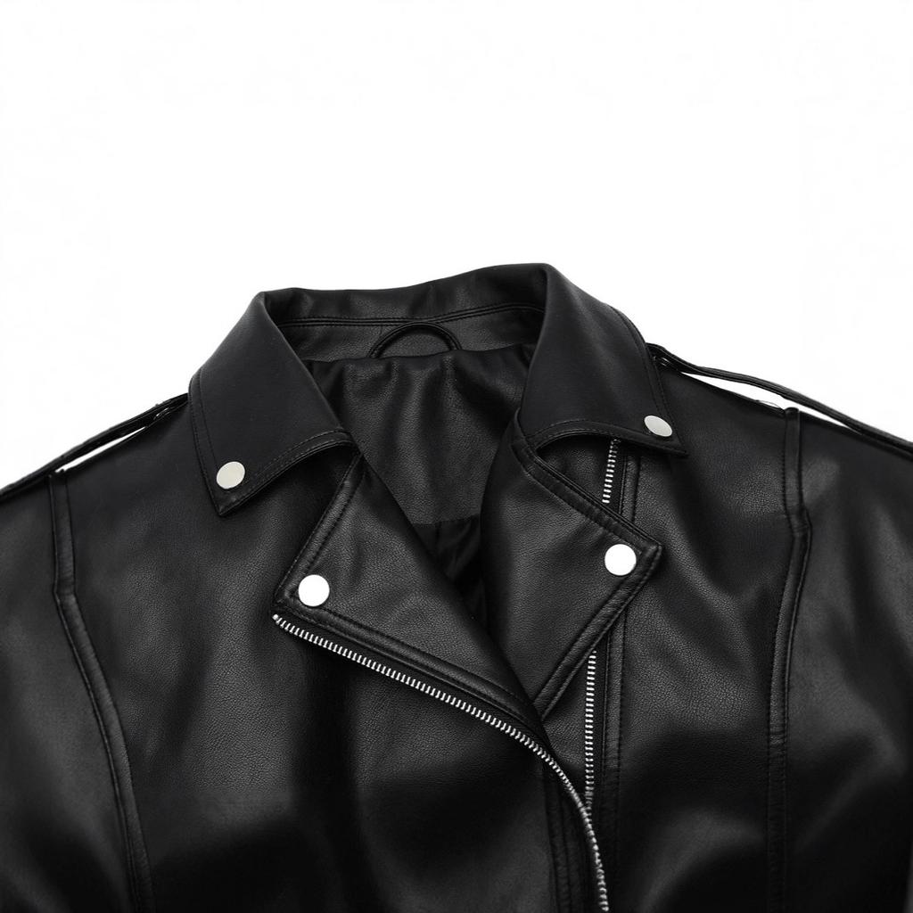 Cross-border Women's PU Jacket Short Belt Adjustable Belt Zipper Lapel Jacket Leather Jacket