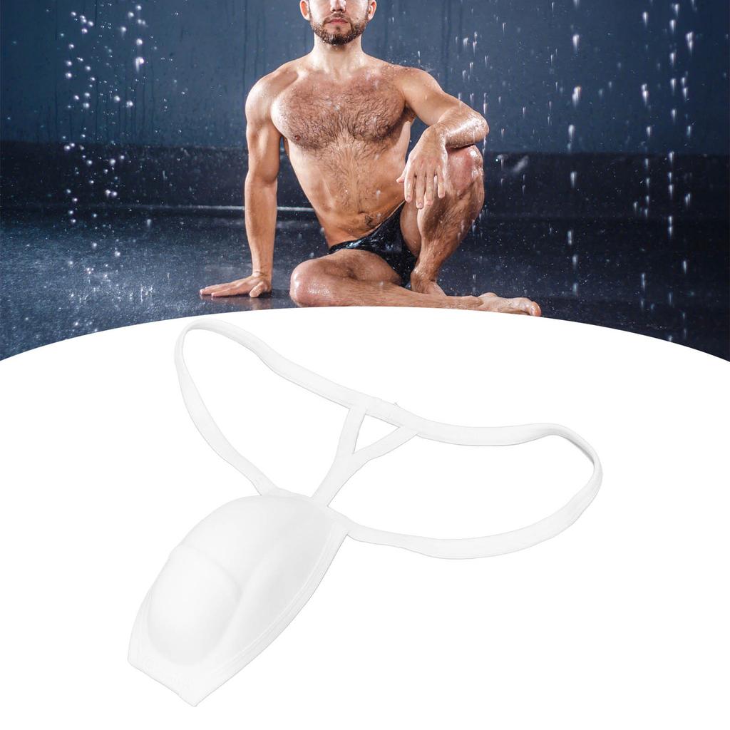Men Bulge Cup Soft Polyester Cotton Stereo Shape Bulge Covering Up Underwear Cup with Strap White