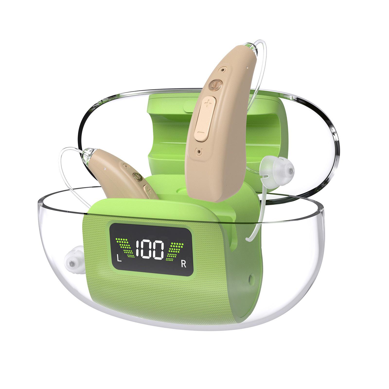 

Слуховой аппарат для пожилых людей Заушные слуховые аппараты с портативным зарядным футляром Шумоподавление разноцветный