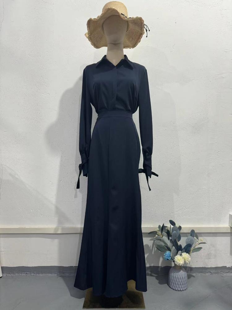 

Женская приталенная блузка темно-синего цвета с рукавами-колокольчиками и костюм с юбкой-русалкой, элегантная офисная одежда S тёмно-синий