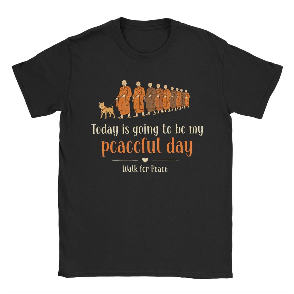 Walk for Peace Buddhist Monks Inspirational Journey TShirts for Men  Vintage  Cotton Tees Round Collar Short Sleeve T Shirt