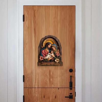 Wooden Christian Key Holder 2D Flat Jesus Communion Art Keychain Rack with 4 Hooks Religious Wall Mounted Key Rack for Entryway Home Decor