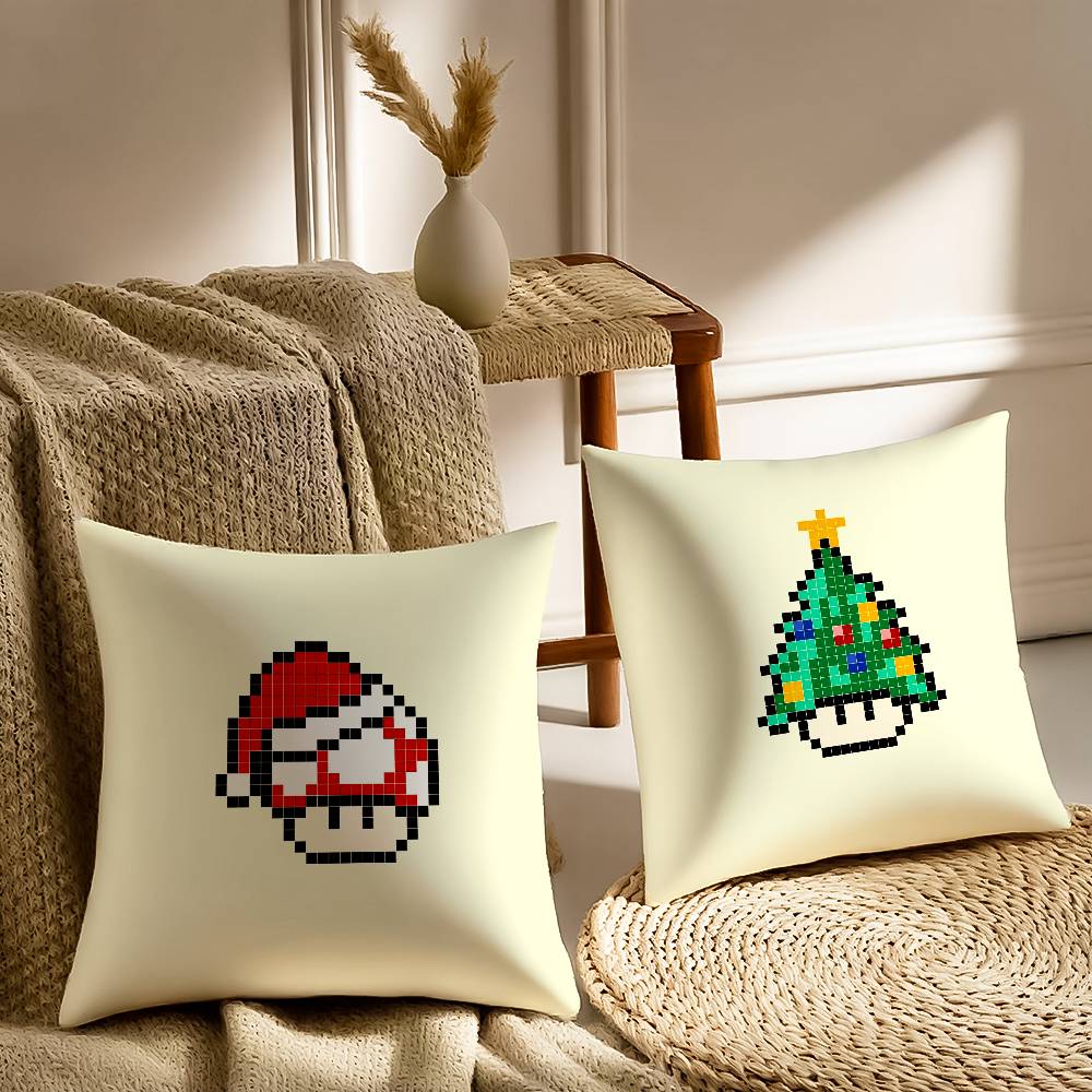 Mushroom Christmas Outfit Pillow Case Sofa and Living Room Decorative Cushion Covers Dust-proof and Mite-proof Invisible Zipper