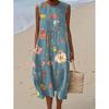 European and American New Summer Flower Ocean Printing European Size Round Neck Sleeveless Long Dress Creative Loose Dress