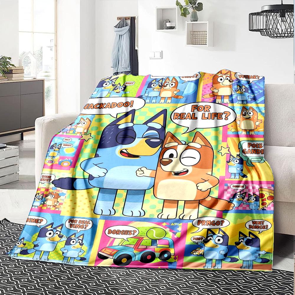 Bluey Cartoon Print Flannel Blanket High Quality Warm Comfortable Cover for All Seasons Perfect for Gifts Home Decor