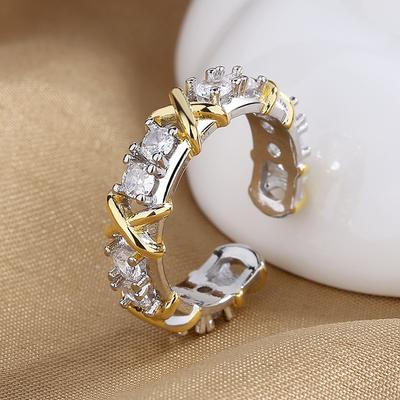 ZAKOL Brand Fashion Letter X Cross Open Ring for Women Clear Geometric Zircon Engagement Rings Wedding Party Zircon