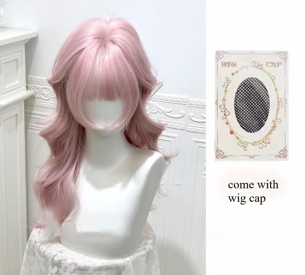 

Ashely Wig for Women New Long Wavy Wig with Bangs Natural Lolita Pink Cute Hair Wigs High Temperature Fibers Synthetic Wig (as the picture,24inches&1pc)