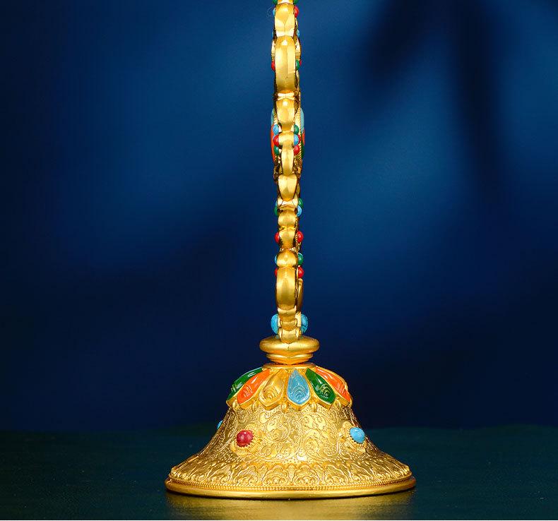 Tibetan Auspicious Symbols: Eight Treasures Golden Wheel Ornament for Home Altar Decoration