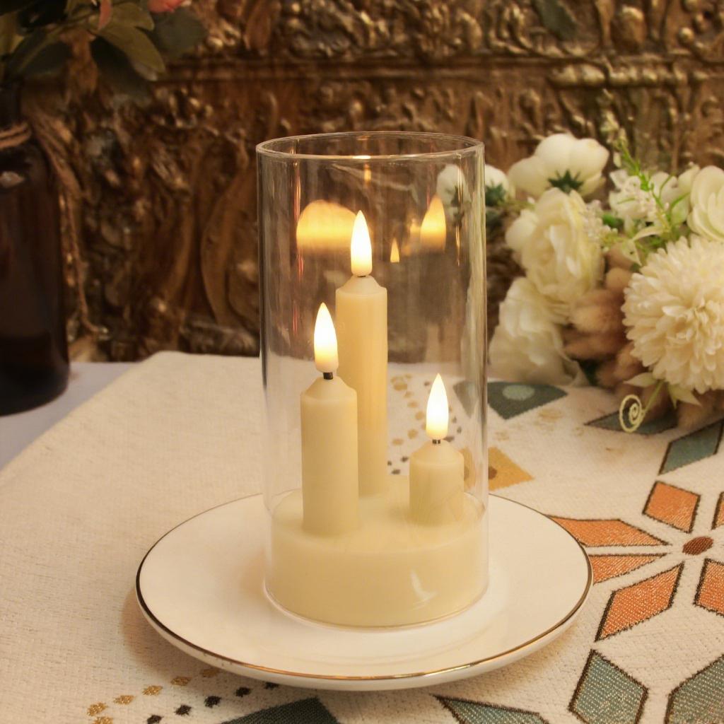 3 in 1 Flameless 5/8/10CM Taper Candles Battery Operated LED Acrylic Pillar Flickering LED Electronic Candles with Lampshade