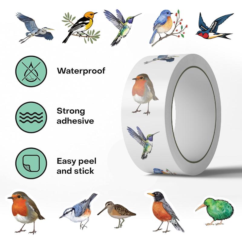 500Pcs/Roll Bird Roll Stickers Phone Scrapbook Envelope Gift Water Cup Guitar Skateboard Notebook Waterproof Decorative