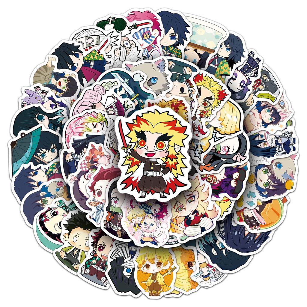 50pcs Q Version Demon Slayer Anime Stickers for Water Bottle, Phone, Tablet - Creative Japanese Cartoon Decoration, Waterproof