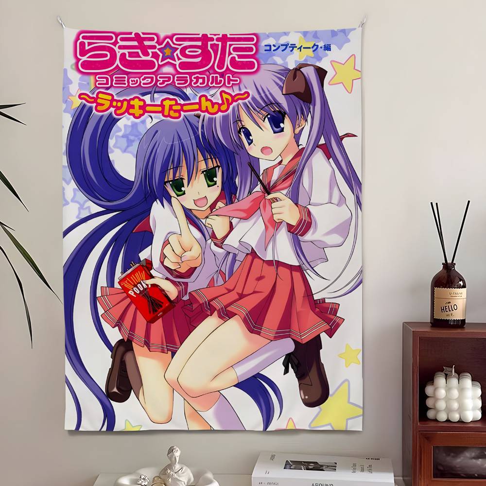 Tapestrie s anime postavičkami Lucky Star, Domácí dekorace, Roztomilá japonská manga k zavěšení na zeď do ložnice, obývacího pokoje, pro Otaku prostory