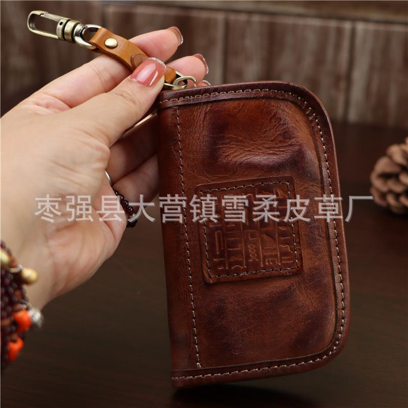 First Layer Cowhide Retro Key Bag Change Card Bag Waist Hanging Multi-Functional Storage Bag Men'S And Women'S Large-Capacity Change Bag