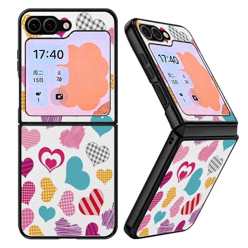 Cute Candy Love Heart Case For Samsung Galaxy Z Flip 8 7 6 5 Flip8 Flip7 Flip6 Luxury Leather Skin Hard Folding Phone Cover