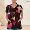 Women Plus Size V Neck Short Sleeve Scrub Top Spiral Tie Dye Patriotic Red White Blue Print Nurse Uniform Top