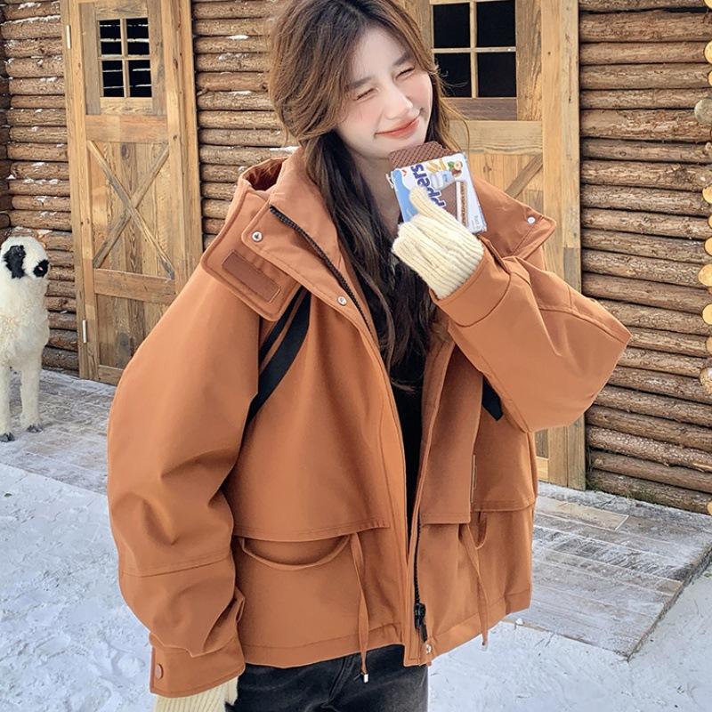 

Зимняя новая короткая хлопковая куртка в корейском стиле для женщин с капюшоном, свободная повседневная и утепленная куртка XL