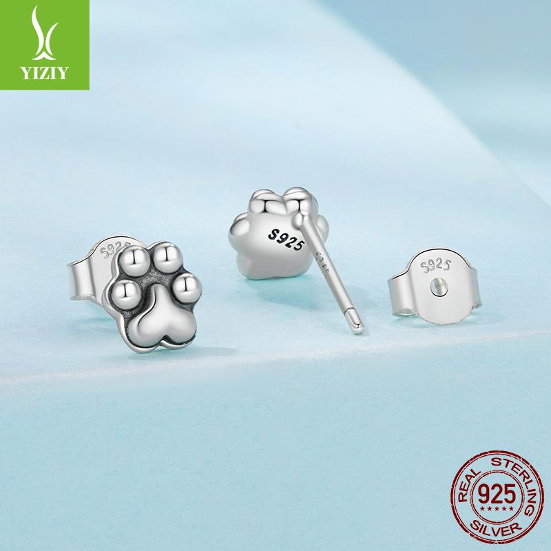 S925 Sterling Silver Cat Paw Print Stud Earrings Simple And Cute Pet Paw Mini Stud Earrings