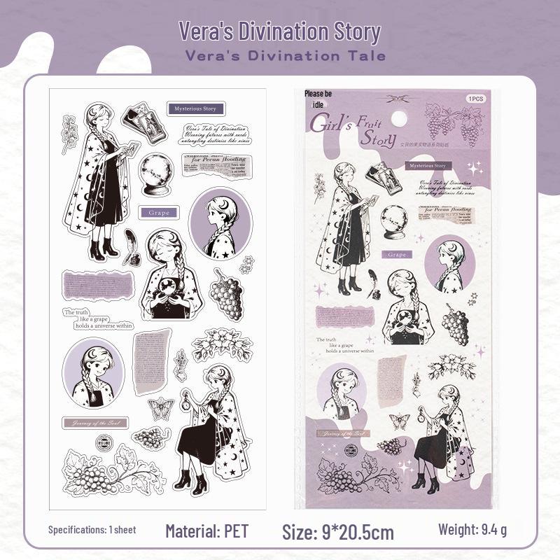 Yuxian Girl's Fruit Story Pet Stickers: Character-Themed Journal Decorations (6 Designs)