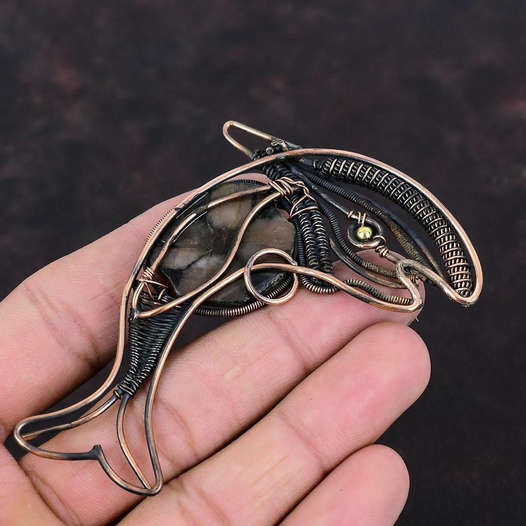 Chiastolite Pendant Copper Wire Wrapped Pendant Fish Design Pendant Handmade Copper Jewelry Gemstone Pendant Wire Wrapping Jewelry For Gift