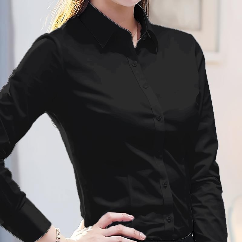 Elegantní celoroční jednobarevná košile Slim knoflíkové topy Módní košile Klopový límec Dámská blůza s dlouhým rukávem
