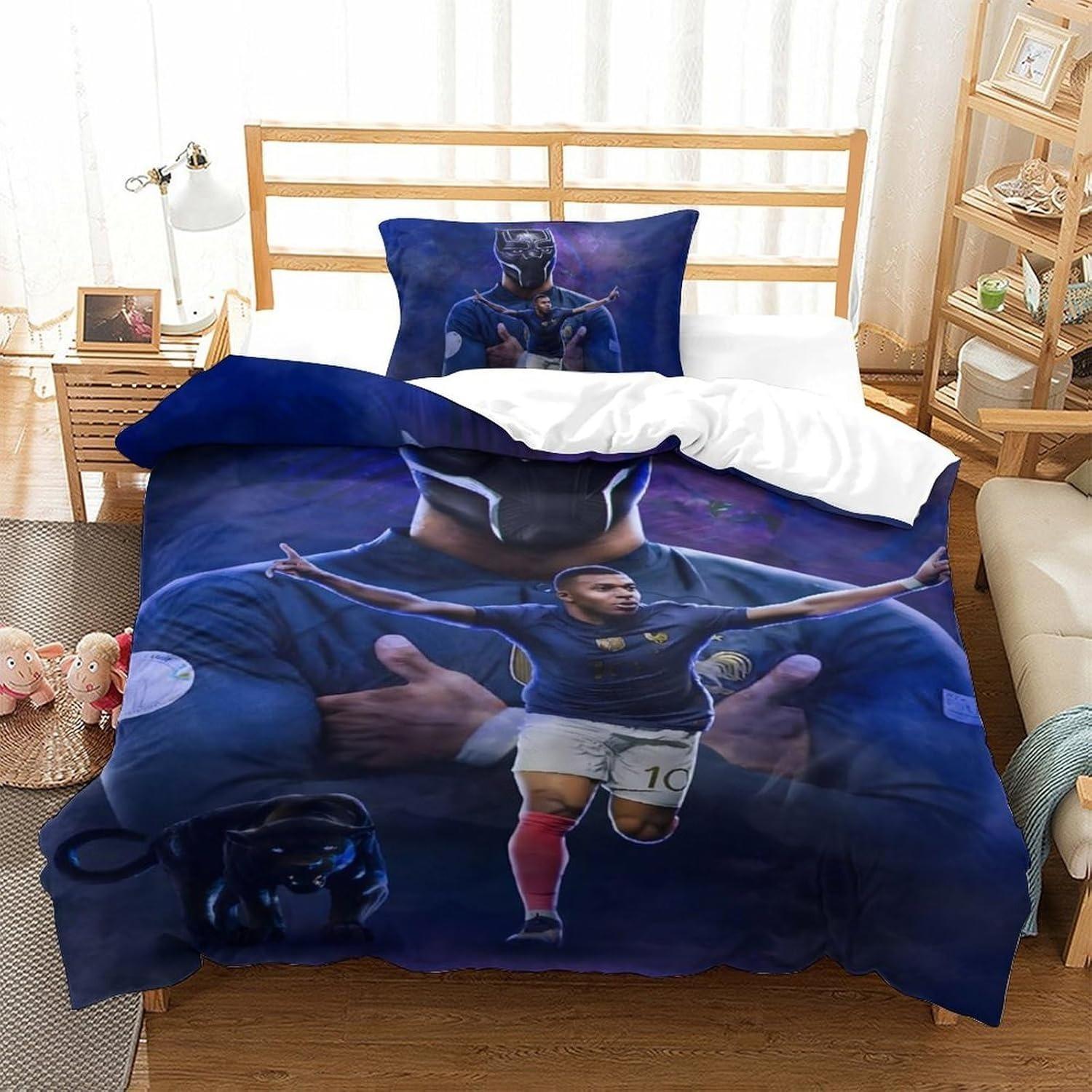 Football Kylian Mbappé Housse de couette Ensemble de literie Adulte Garçon Fille Décoration de chambre Cadeau pour enfant Taille Simple Double Grande Duvet&Baby size 100x135cm