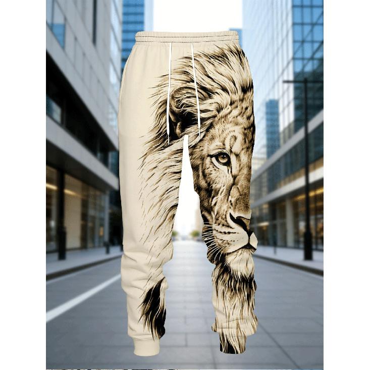 Men'S Casual Sportswear Set Featuring a Lion Print Hoodie And Pants, Perfect for Spring And Autumn. This Loose-Fitting Two-Piece Tracksuit Is Ideal
