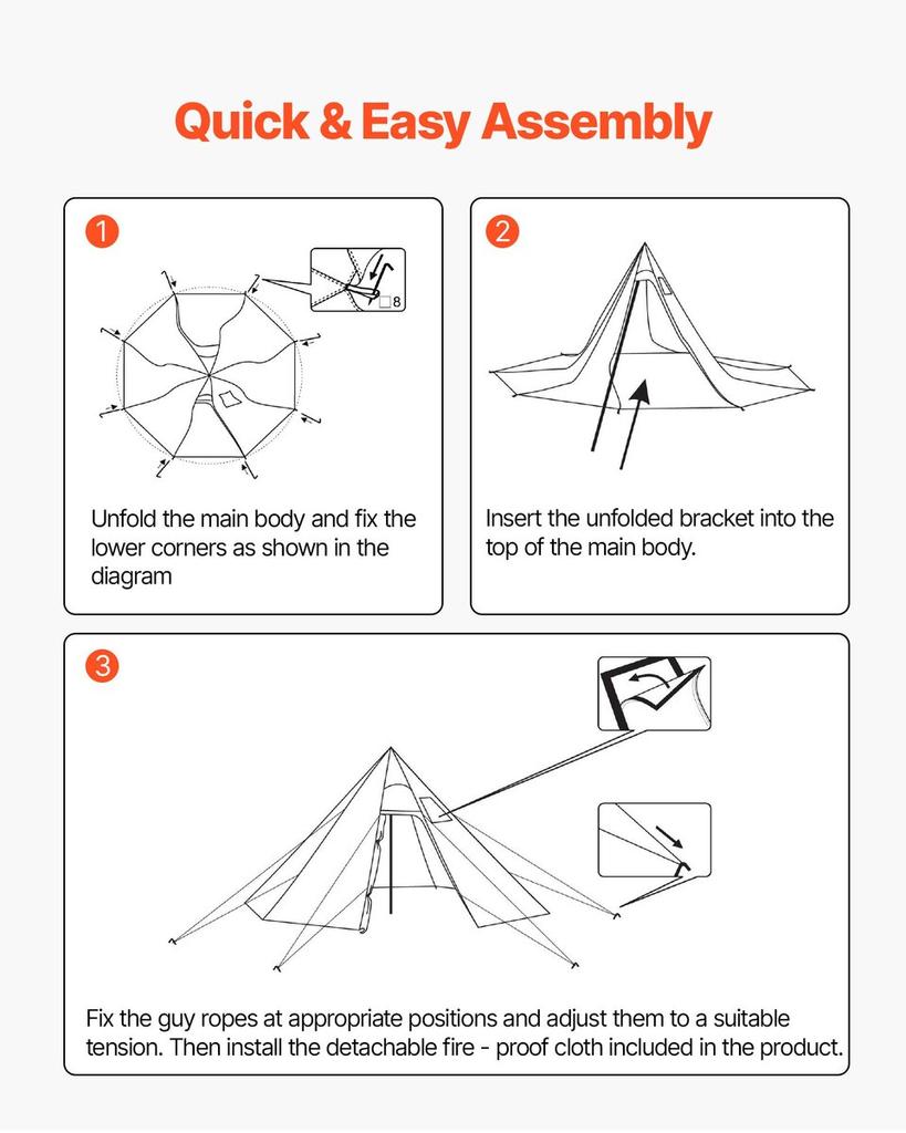 Hot Tent for 4 Persons, Camping Tipi Hot Tents with Stove Jack & Inner Tent, Portable Winter Camping Tents with Snow Skirt, Easy Setup, Waterproof 4