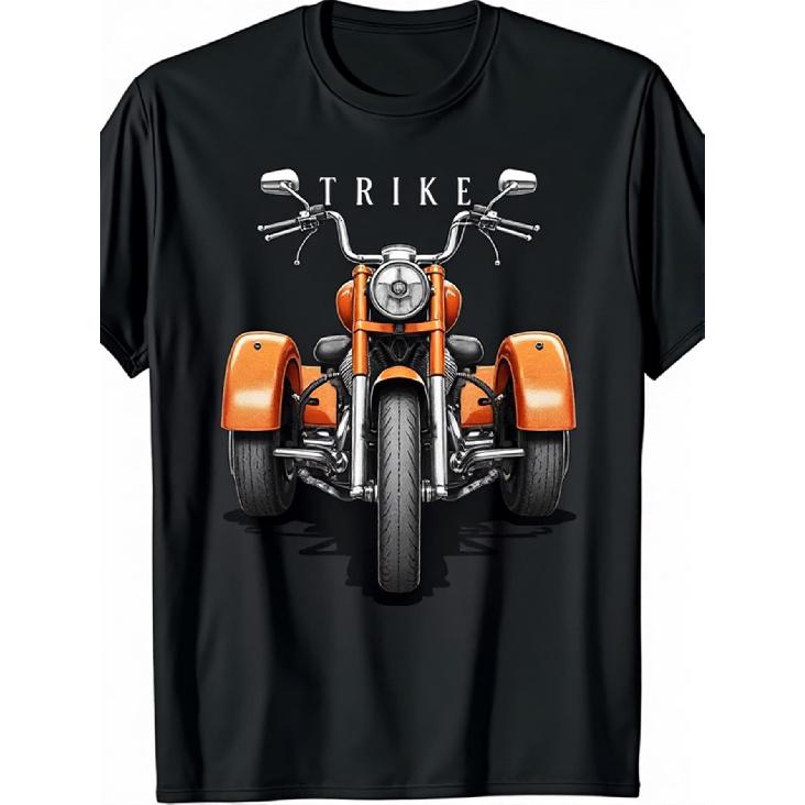 Men S Motorcycle Trike T-Shirt - Black with Orange Triker Logo & 3-Wheeler Graphic, Relaxed Fit Short Sleeve Tee for Triker Riders, Casual Apparel, S чёрный