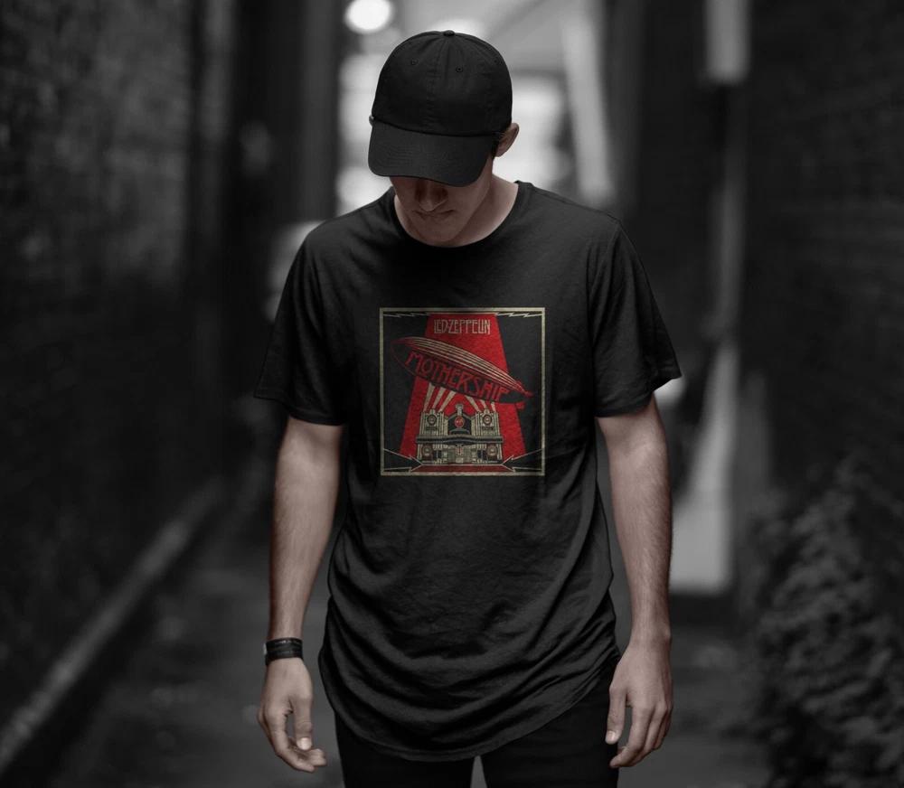 Led Zeppelin black unisex cotton Tshirt Mother Ship Hard rock heavy metal L