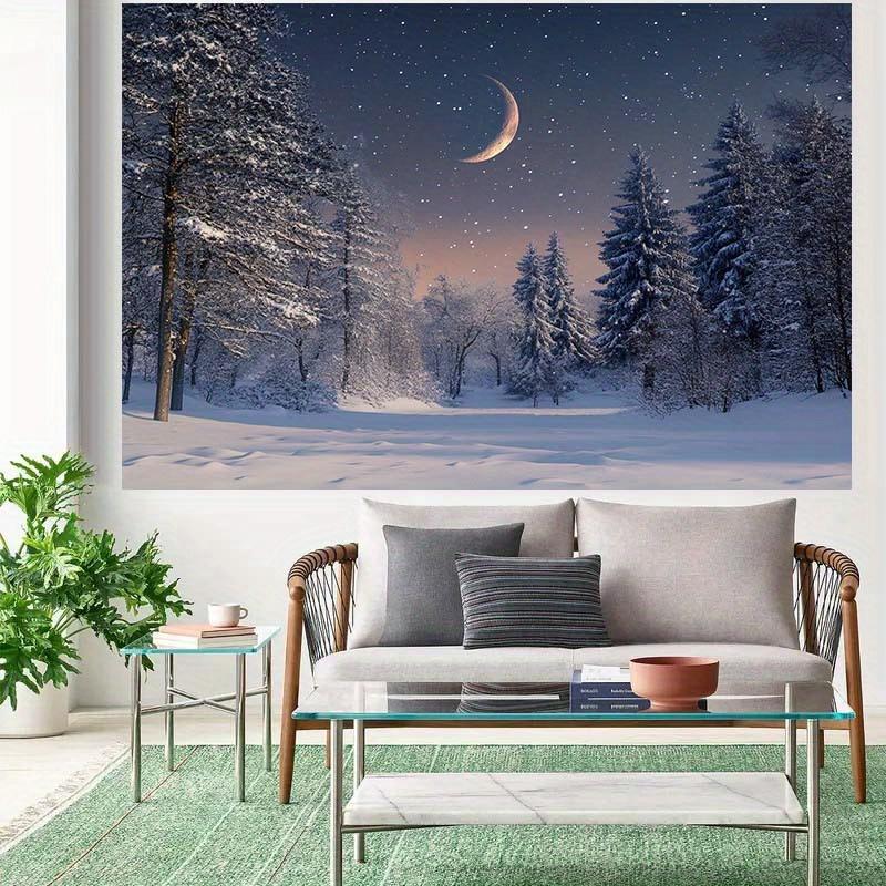 2D Plane 1 Piece of Winter Night Moonlight Snow Forest Background Fabric Suitable for Parties and Birthdays
