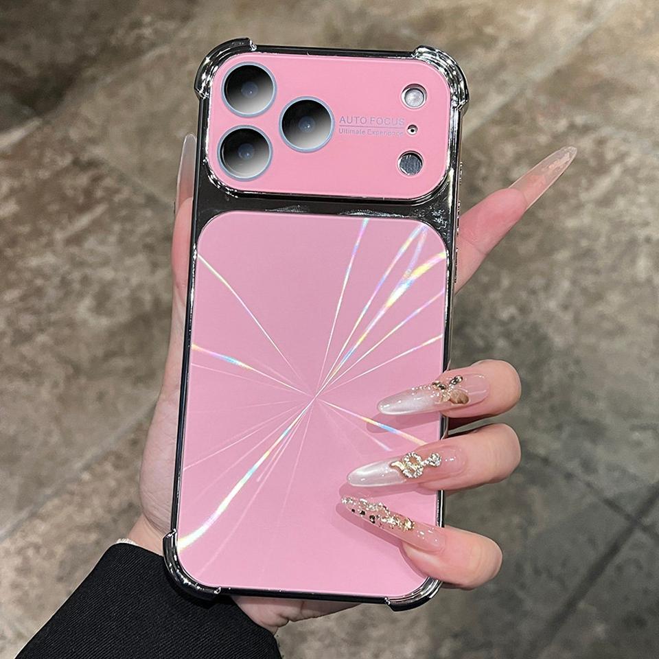 Aurora laser Plating Phone Case For iPhone 17 Air 13 14 15 16 Pro Max 16Pro 17Pro CD Pattern Big Windows Soft Protector Cover