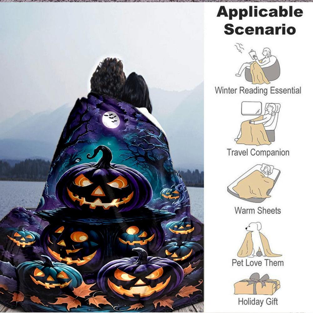 1pc Halloween Pumpkins Blanket Lightweight Flannel Blanket Throw Blanket For Sofa, Bed, Travel, Camping Yy2509026213