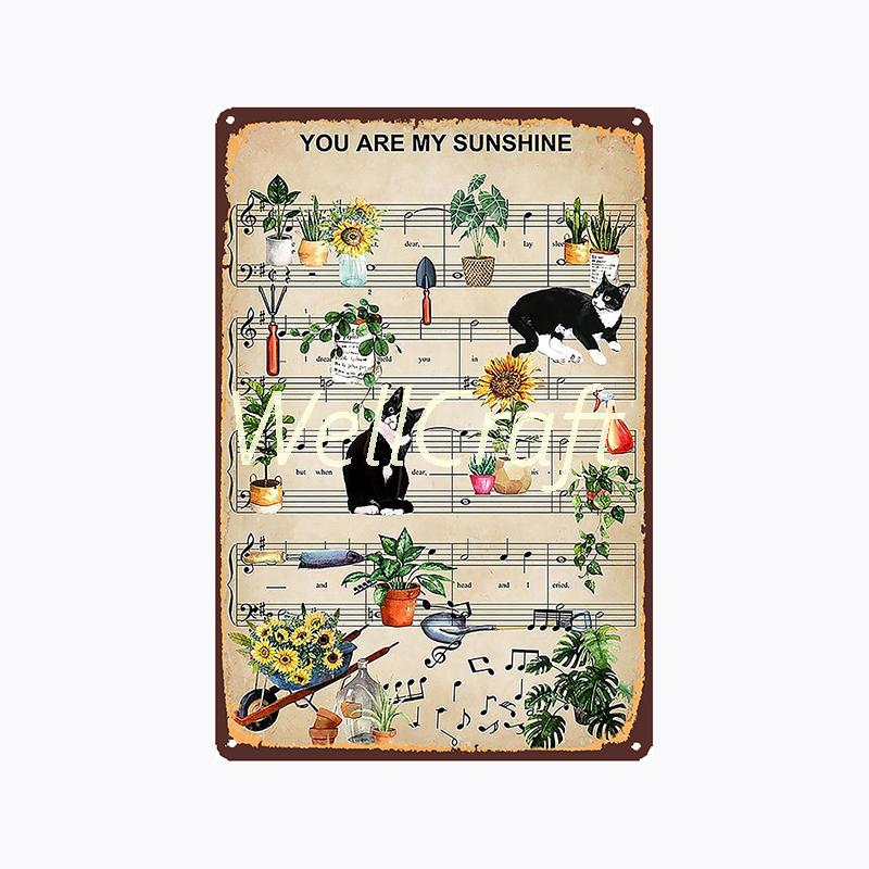 [ WellCraft ] 20*30cm You Are My Sunshine Cat Metal Poster Tin sign Vintage Wall Plaque Decor WX-62-1