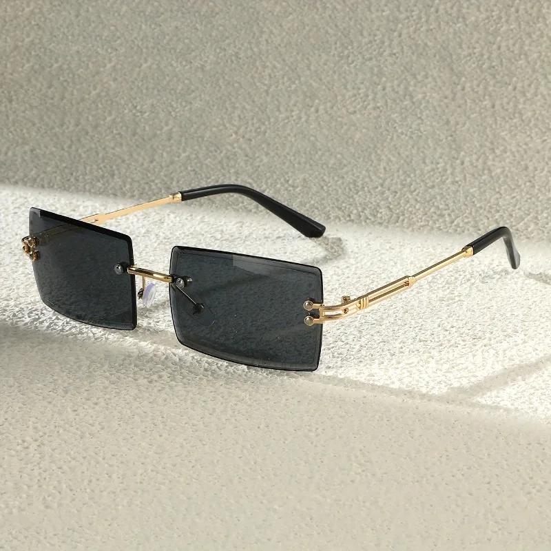 2PCS Square Avant-Garde Stylish Small Frame Sun Glasses Female Gradient Color Frameless Super Cool Net Red Sunglasses