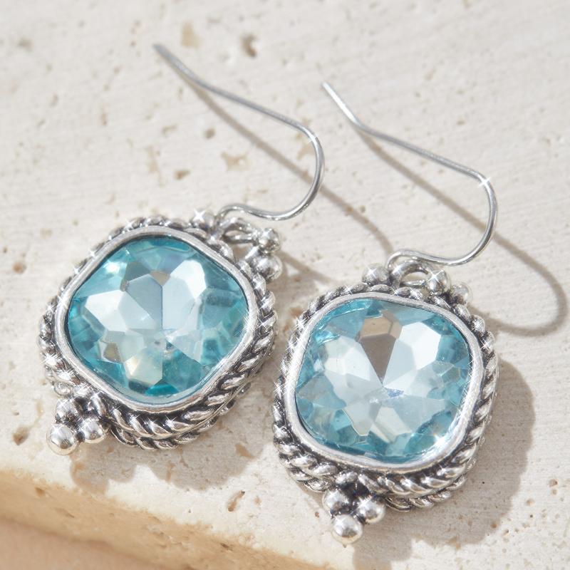 Retro and Trendy Square Inlaid Zircon Pendant Earrings, Women's Personalized Ethnic Style Holiday Accessories Jewelry