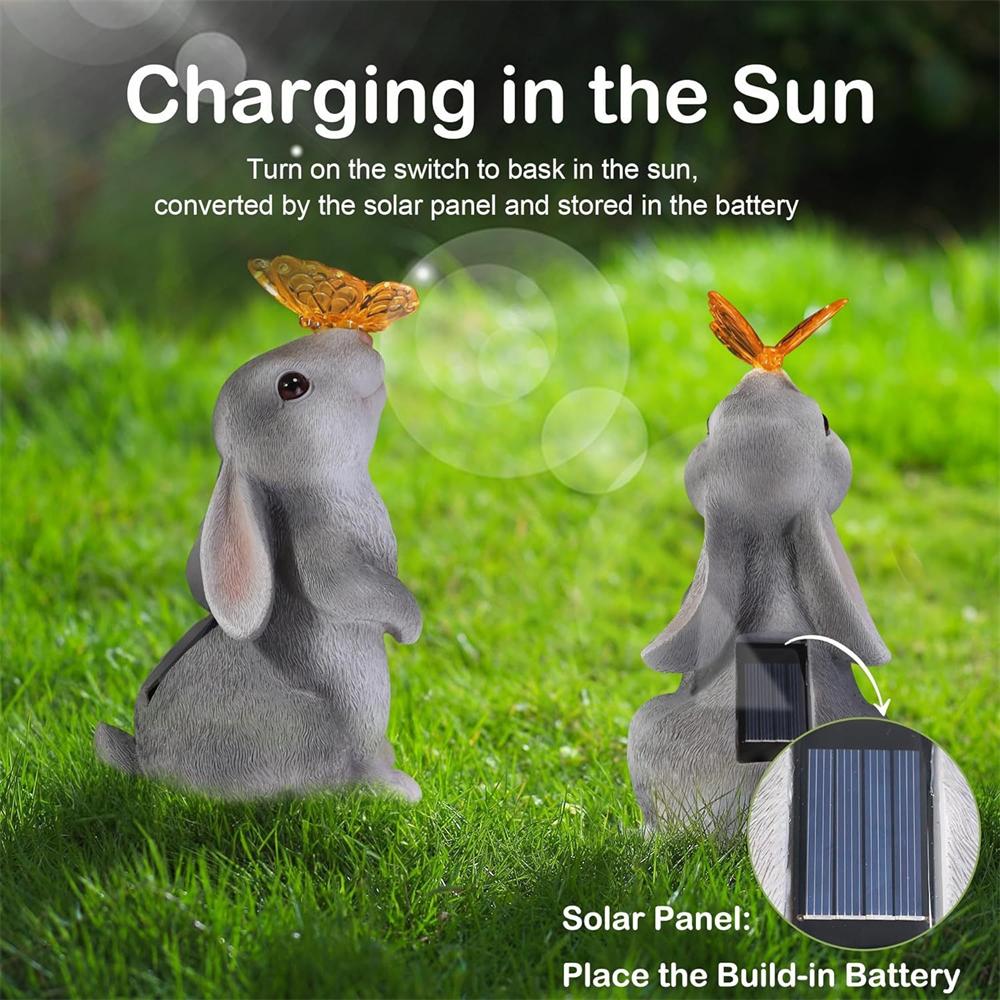 Solar Bunny Cat Statue Garden Decor LED Light Resin Animal Sculpture Figurine Outdoor Decoration for Courtyard