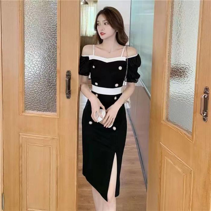 Women s skirt 2026 summer new fashion temperament sexy split hip skirt foreign style thin suspender dress S