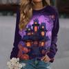 Women's Fashion Casual Long Sleeve Halloween Printed Round Neck Sweater Top