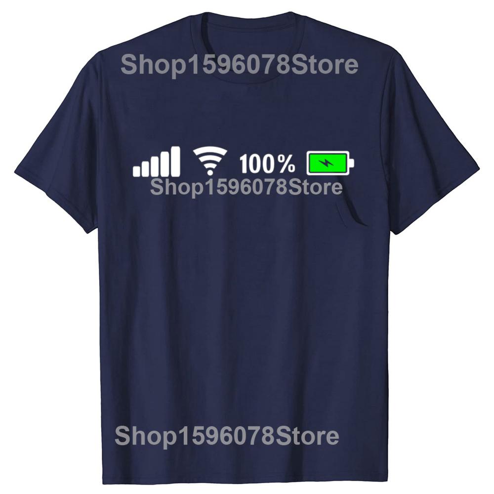 Funny Signal Wifi Battery Graphic 100% Cotton T-shirts Men Women's Fashion Casual Tshirt Loose Oversized Streetwear T Shirt