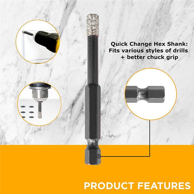 ABGR-Dry Diamond Drill Bits Metal Drill Bits Black Drill Bits 4Pcs - (6Mm), (8Mm), (10Mm), (12Mm) - Hex Shank - Tile Drill Bits
