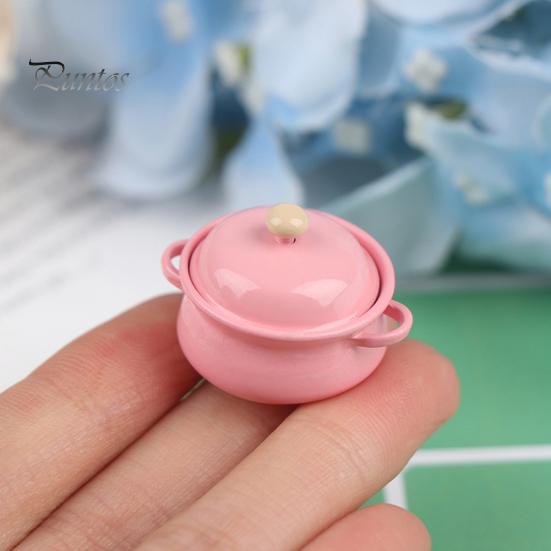 1/8 1/12  Dollhouse Miniature Candy Color Kitchen Soup Pot Model Sauce Pan Toys