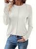 2025 Women's Casual Long Sleeve Pleated Knit Top - Round Neck, Solid Color