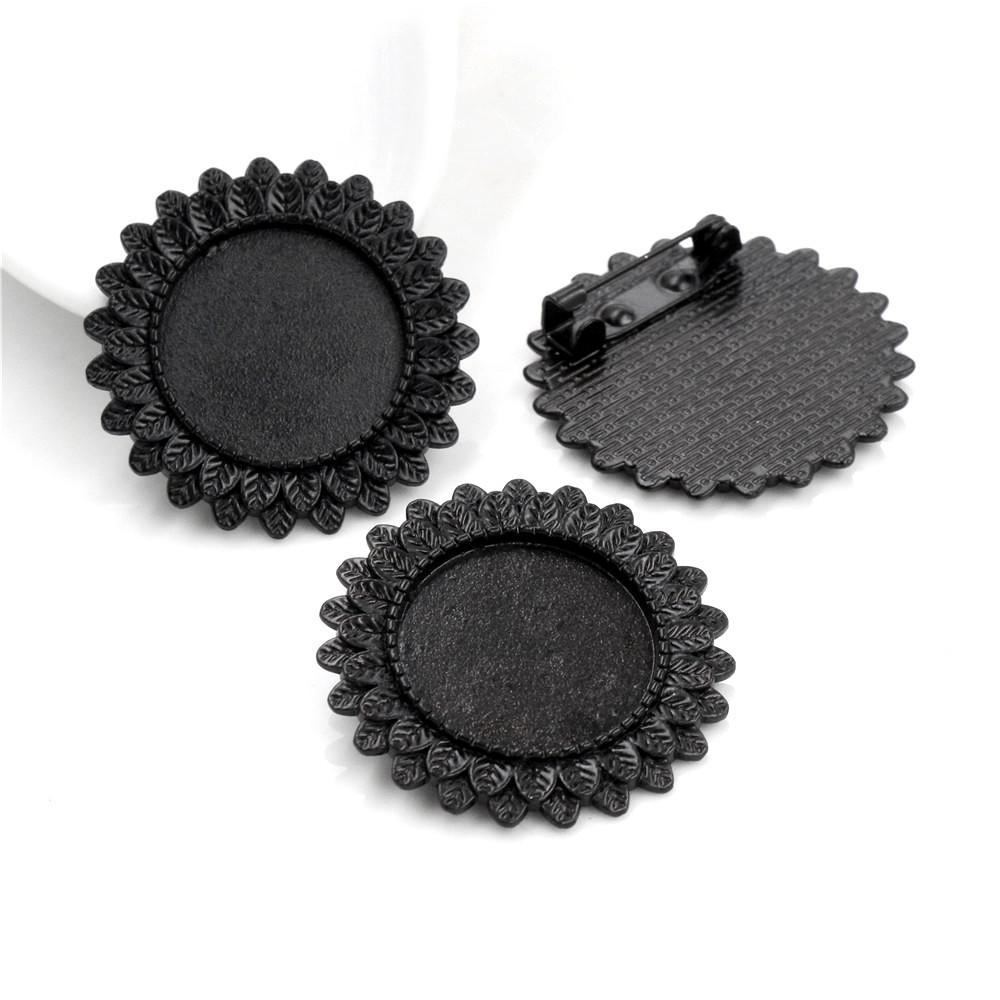 5pcs 20mm Inner Size Antique Silver Plated Bronze Black Brooch Pin Classic Style Cabochon Base Setting чёрный