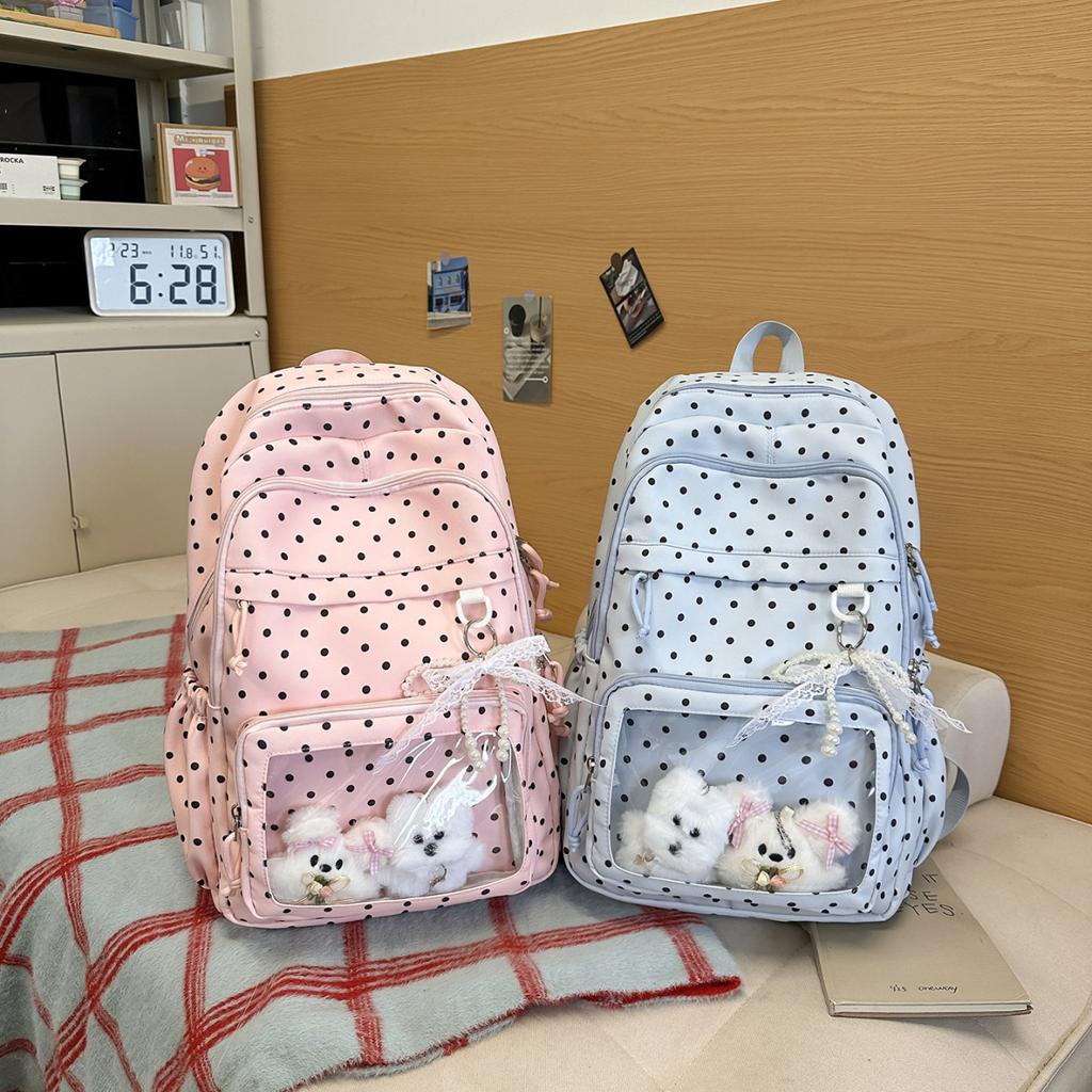 Schoolbag Mori small fresh backpack female large capacity lightweight student schoolbag polka dot transparent bow computer double backpack