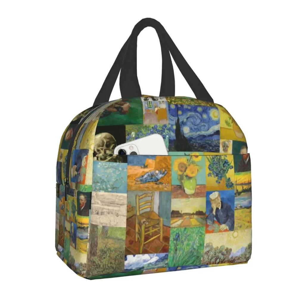 Almond Blossoms Lunch Box Portable Thermal Cooler Food Insulated Oil Painting Lunch Bag for Women Kids