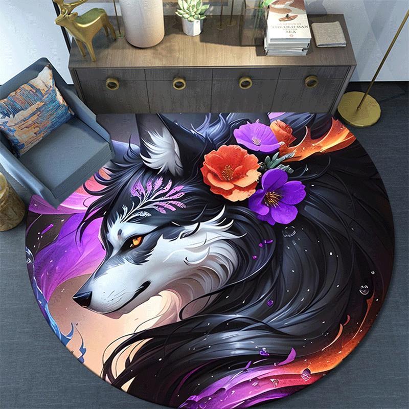 1pc Soft, Absorbent & Non Slip Evil wolf Round Rug Soft Circle Rug for Living Room & Bedroom Decor, Chair Mats, and Unforgettable Home Gifts